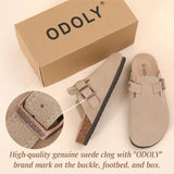 ODOLY Women's Suede Clogs Soft Cork Footbed Leather Mules Comfort Potato Shoes with Arch Support, Taupe 39