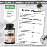 Berberine 𝟏𝟓𝟎𝟎𝟎𝐦𝐠 Ceylon Cinnamon 𝟏𝟎𝟎𝟎𝐦𝐠 Turmeric 𝟒𝟓𝟎𝟎𝐦𝐠 Green Tea 𝟐𝟎𝟎𝟎𝐦𝐠 Bitter Melon 3000mg - 𝟑𝟎:𝟏 𝐄𝐱𝐭𝐫𝐚𝐜𝐭 Berberine Supplement for Immune Support - 120 Capsules