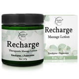 Recharge Massage Lotion for Massage Therapy & Home Use Massage Cream for Effortless Glide Massaging Body Lotion - Shea Butter, Coconut Oil, Eucalyptus, Peppermint Essential Oil - Brookethorne Naturals