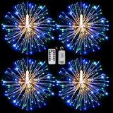 4PCS Battery Operated Lights 120LED Starburst String Lights LED Copper Wire Hanging Fairy Lights with Remote Timer Wedding Christmas Decorative Lights for Party Patio Garden Bedroom Indoor Outdoor