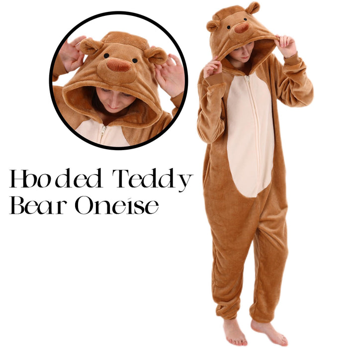 COSUSKET Snug Fit Unisex Adult Onesie Pajamas, Flannel Teddy Bear Cosplay Animal One Piece Halloween Costume Sleepwear Homewear