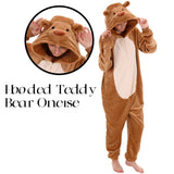 COSUSKET Snug Fit Unisex Adult Onesie Pajamas, Flannel Teddy Bear Cosplay Animal One Piece Halloween Costume Sleepwear Homewear