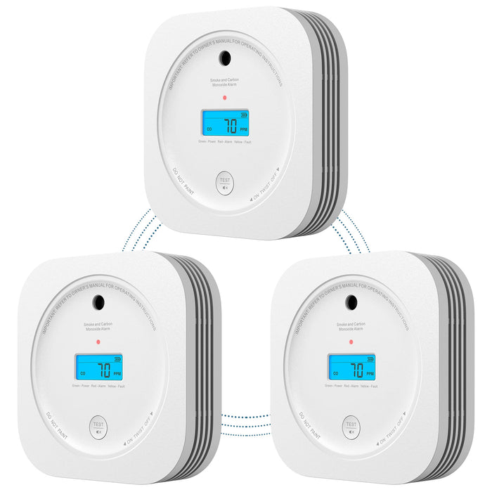 AEGISLINK Interlinked Smoke Carbon Monoxide Detector Combo, Smoke and CO Detector Battery Powered, Wireless Interconnected Smoke and CO Alarm, Digital Display, SC-RF200, 3-Pack