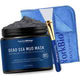 New York Biology Dead Sea Mud Mask for Face and Body with Stem Cell and Collagen – Includes Face Mask Brush Applicator and Towel - Natural Skincare Face Mask for Acne, Blackheads and Oily Skin - 4 oz