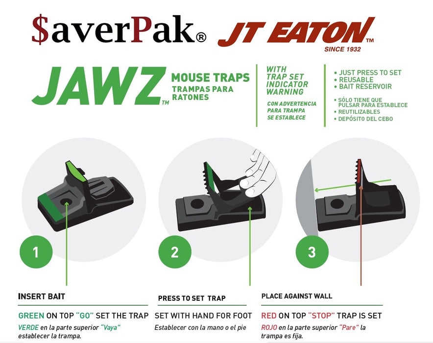 $averPak 2 Pack - Includes 2 JT Eaton Jawz Mouse Traps for use with Solid or Liquid Baits