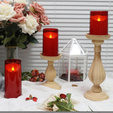 NURADA Flameless Candles with Remote Timer: 3D Wick Battery Operated Led Pillar Candle Fake Candles Set for Wedding Birthday Halloween Christmas Decorations - Red 3 Pack