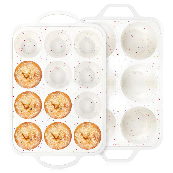 Vinino 2Pack Silicone Muffin Pan for Baking with Metal Reinforced Frame, Regular 12 Cup and Jumbo 6 Cup Nonstick Cupcake Pan Set, BPA Free Silicone Muffin Tray Molds for Oven Dishwasher Safe