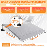 YEEZOO door threshold ramp with adjustable height for 3.0“ to 6.0" height rise, doorway ramp threshold for wheelchairs/carts/walker/scooter (25.6L*39.4" W, Alloy Iron, 38LBs)