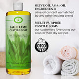 Carolina Sage Lime Castile Soap Liquid – Skin-Softening Olive Oil Soap Organic Body Wash – Pure Castile Soap Sage Lime Liquid Soap – Vegan Castile Soap Liquid (Sage Lime, 32 ounces)