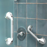 AquaChase 17“ Suction Shower Grab Bar with Indicators, Tool-Free Installation, Steady Handle for Balance Assist for Bathtub, Toilet, Bathroom, Dual Tone, Silver/Gray 2-Pack