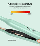 Terviiix Titanium Pencil Flat Iron with Adjustable Temp, 3/10'' Small Flat Iron with Dual Voltage, Mini Hair Straightener for Men, Touch Ups/Pixie Short Hair/Beard/Bangs/Edges/Baby Hair, Green