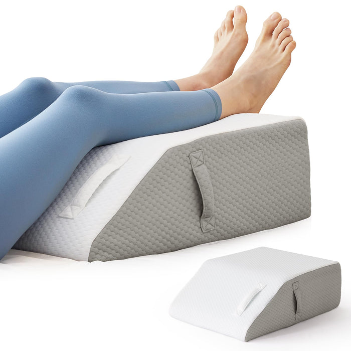 BIEEZZK Leg Pillow Elevation Blood Circulation, Leg Elevation Pillows for After Surgery, Swelling, Leg Elevating Pillows with Cover and Handle, Leg Pillow for Pain Relief, 23.6×16.8×8 Inch, White/Grey