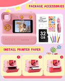 LETSHAHA Kids Camera Instant Print, Christmas Birthday Gifts for Toddle Girls Boys Age 3-12, 20MP & 1080P Selfie Digital Camera with 3 Roll No-Ink Print Paper 32G SD Card - Pink