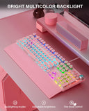 AULA F2088 Typewriter Style Mechanical Gaming Keyboard,Rainbow LED Backlit,Removable Wrist Rest,Media Control Knob,Retro Punk Round Keycaps,USB Wired Computer Keyboard,Pink