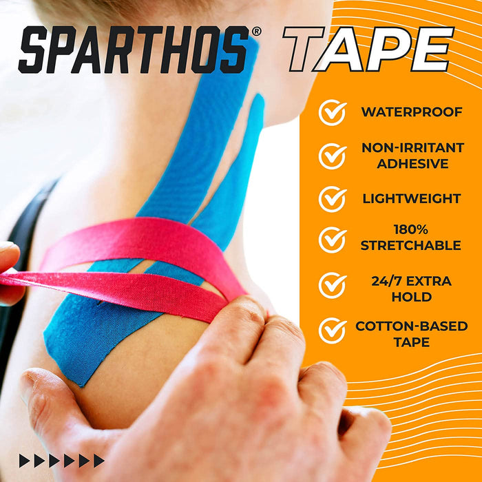 Sparthos Tape Kinesiology Tape (Pack of 2) - Incredible Support for Pro Athletic Sports and Recovery - Free Kinesio Taping Guide! - Waterproof Tex Rock Gold Lift Tapes - Uncut (2X Beige)