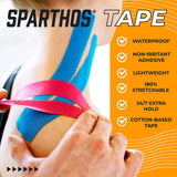 Sparthos Tape Kinesiology Tape (Pack of 2) - Support for Athletic Sports and Recovery - Kinesio Guide - Pro Rocktape Waterproof Rock Kinetic Carpal Tunnel Wrist Brace - Uncut (2X Midnight Black)