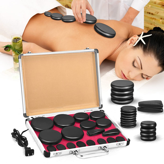 Hot Stones Massage Set 18 Pieces Hot Stones with Heater Kit Hot Stones for Massage Bianstone Massage Stones Rocks for Home Spa Warming Relaxing Pain Relief