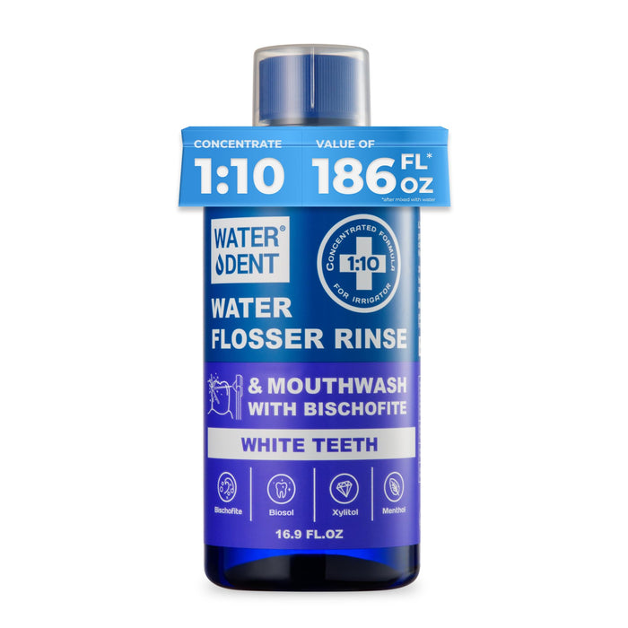 WATER DENT 2-in-1 Water Flosser Rinse & Mouthwash, White Teeth, Concentrate 1:10, IRRIGANT, Add to Water Flosser, Whitening w/o Sensitivity, Mint Flavor (Pack of 1 -Value of 186 fl.oz), Alcohol Free