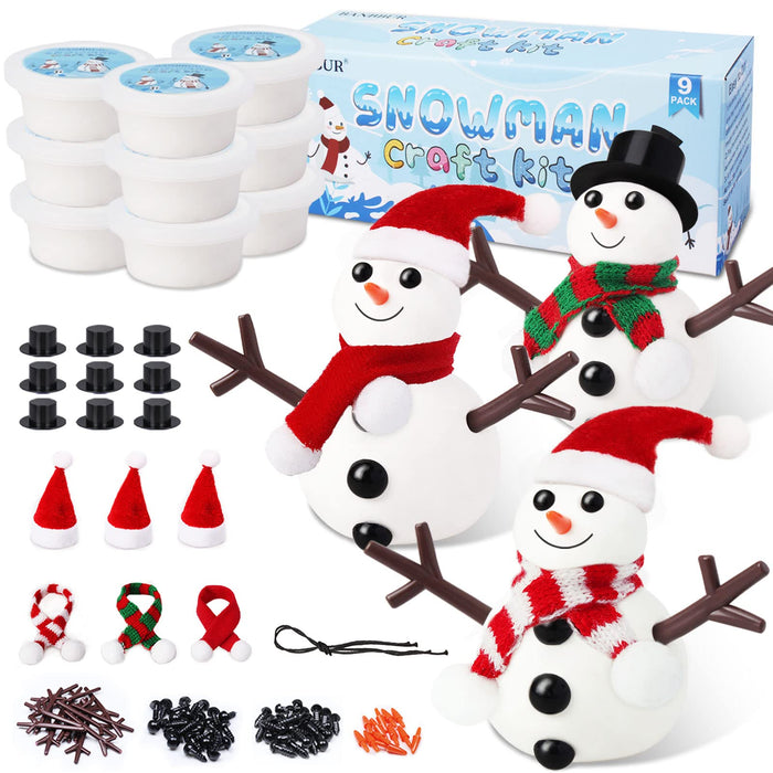 BANBBUR 9Pack Build a Snowman Kit Snowman Crafts for Kids,Modeling Clay Snowman DIY Kit, Christmas Stocking Stuffers for Kids,Christmas Crafts Xmas Gift