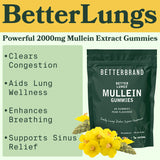 BetterBrand Daily Respiratory Support Gummies - 1000mg Mullein Leaf Extract, Pear Flavor, 30-Day Supply