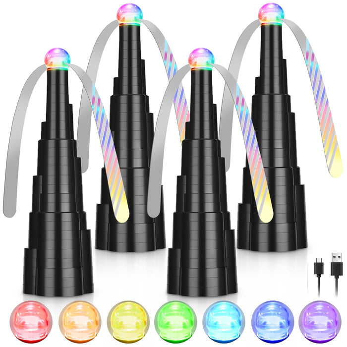 Fly Fans for Tables, Fly Fan for Outdoor Indoor Keep Flies Away, Portable Table Top Fan with LED Light, Fly Spinner with Soft Holographic Blades for Picnic, Restaurant, Party, Home, and BBQ (4 Pack)