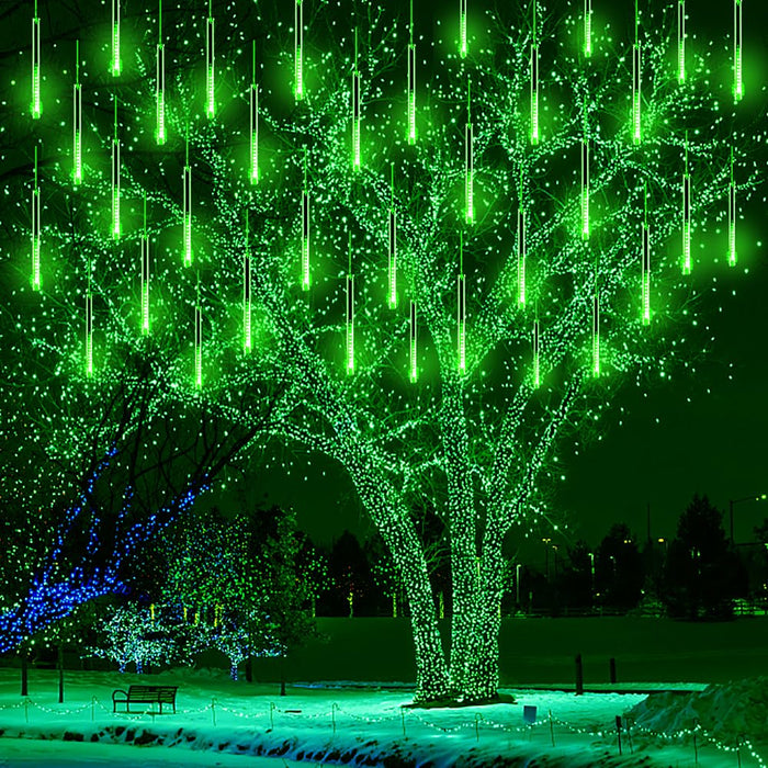 Kwaiffeo Halloween Lights, Meteor Shower Lights for Halloween Decorations Christmas Party St. Patrick's Day, UL Plug, Green Christmas Lights