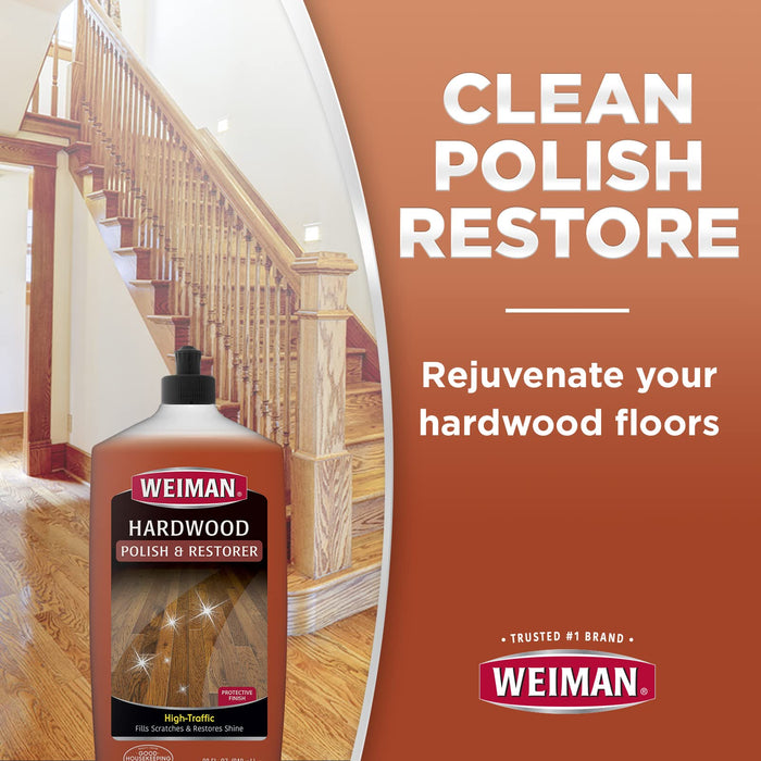 WELMAN Hardwood Floor Cleaner and Polish Restorer Combo - 2 Pack - High-Traffic Hardwood Floor, Natural Shine, Removes Scratches, Leaves Protective Layer