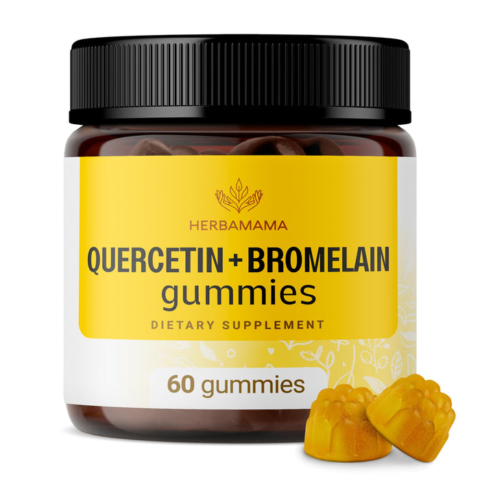 HERBAMAMA Quercetin with Bromelain Gummies - Quercetin Supplement for Respiratory Function - Immunity Boosting Quercetin Gummies - 60 Vegan Non-GMO Apple-Flavored Chews