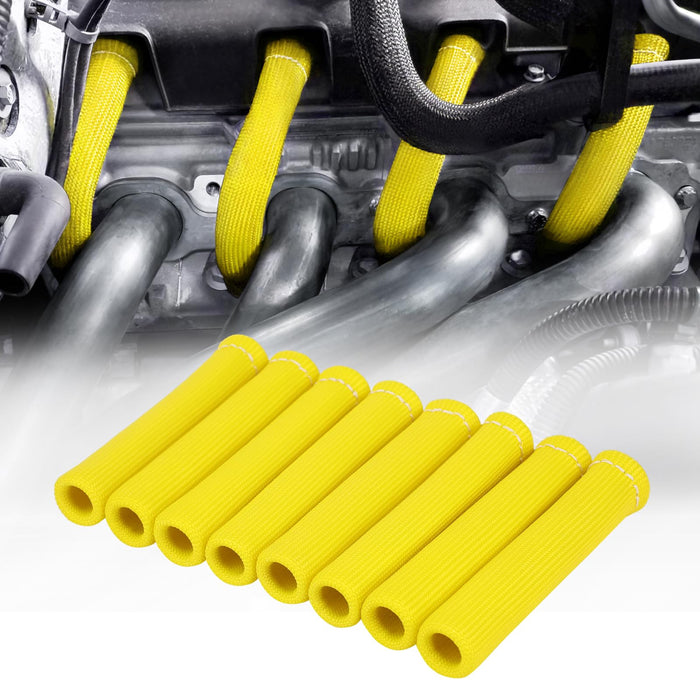 SHINEHOME 2500° Spark Plug Heat Shield Sleeve for 8PCS Spark Plug Wire Boots Ls1/Ls2 Sbc Bbc 350 454 Spark Plug Wire Heat Sleeve (Yellow)