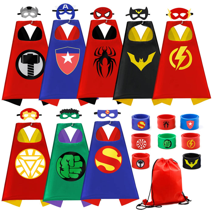 COTATERO Kids Superhero Capes Set Costume with Wristbands Toys for Birthday Party Christmas Gift (8PCS Kids Superhero Capes)