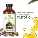 VITAL AFFAIR Castor Oil Organic Cold Pressed Unrefined Glass Bottle- USDA Certified Organic Castor Oil For Castor Oil Pack Wrap-Castor Oil For Skin, Hair Growth, Eyelashes, Eyebrows & Nails-8 Fl Oz