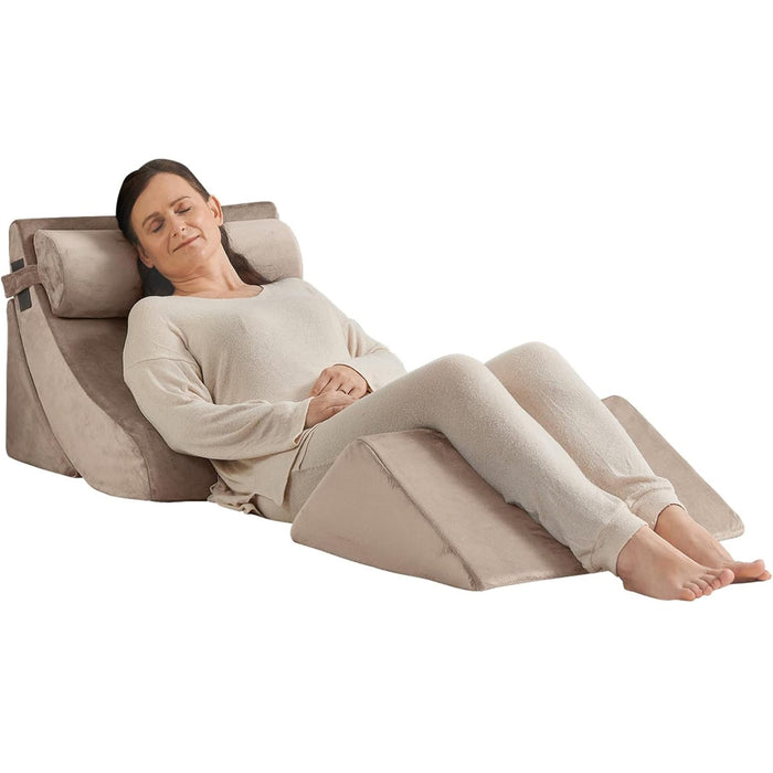 Axelrod 4PCS Orthopedic Bed Wedge Pillow Set, Post Surgery Foam for Back, Neck and Leg Pain Relief Comfortable & Adjustable Pillows- Anti Snoring, Heartburn, Acid Reflux & GERD Sleeping Light Brown