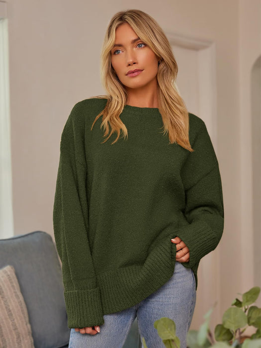 LILLUSORY Women's Green Christmas Oversized Sweaters 2024 Trendy Casual Outfits Knit Chunky Warm Knitted Clothes Army Green