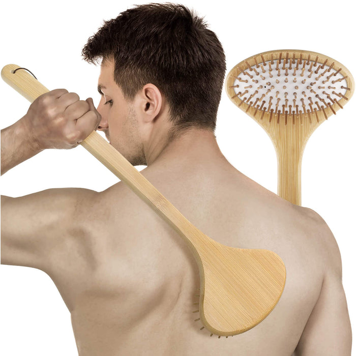 SIHASO Bamboo Oversize Curved Back Scratcher - Large 104 Wooden Points Provide Instant Itch Relief, Curved Handle & Air Cushion, Extendable Back Massage for Men Women Adults