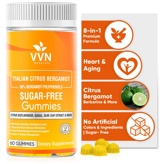 VVN Naturals 2900mg Citrus Bergamot Blend 25:1 Extract Gummies (Italy Sourced & Manufactured in USA) for Immune System Support & Healthy Aging with Guggul, Pine Bark & More | Sugar-Free, 60 ct.