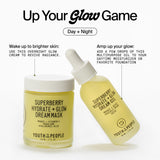 Youth To The People Superberry Glow Dream Mask - Brightening Overnight Face Mask + Hyaluronic Acid Night Moisturizer with Vitamin C & Squalane Oil for Even Skin Tone - Travel Size (0.5oz)