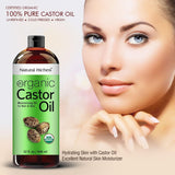 Natural Riches Organic Castor Oil Cold pressed USDA certified for Dry Skin Hair Loss Dandruff Thicker Hair - Moisturizes heals Scalp Skin Hair growth Thicker Eyelashes & Eyebrows 32 fl. oz.