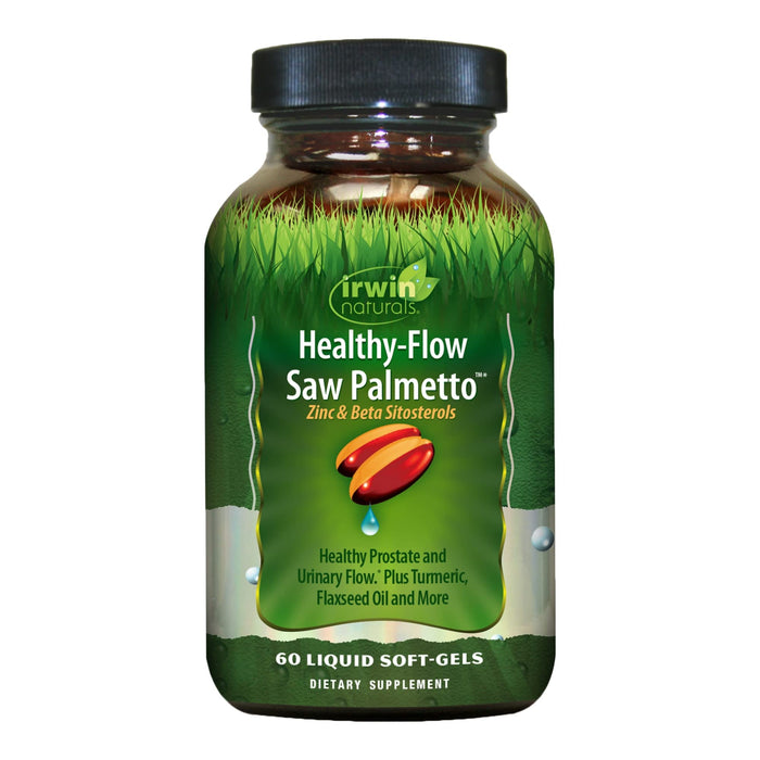 Irwin Naturals Healthy Flow Saw Palmetto with Zinc, Beta Sitosterols, Turmeric, Stinging Nettle & Pumpkin Seed - Promotes Healthy Prostate & Urinary Flow - Antioxidant Support - 60 Liquid Softgels