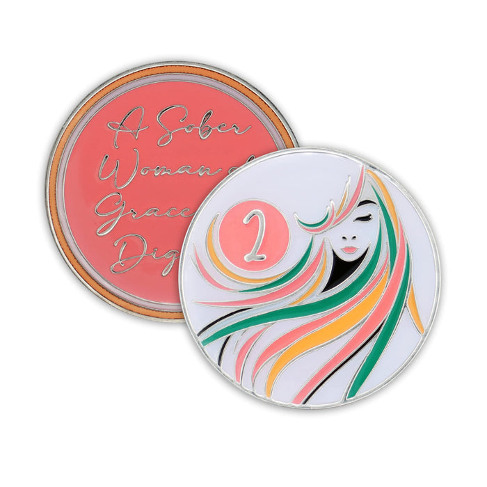 2 Year Sobriety Coin | A Sober Woman Triplate AA Chip | Glow in The Dark Anniversary Token Recovery Gift for Women