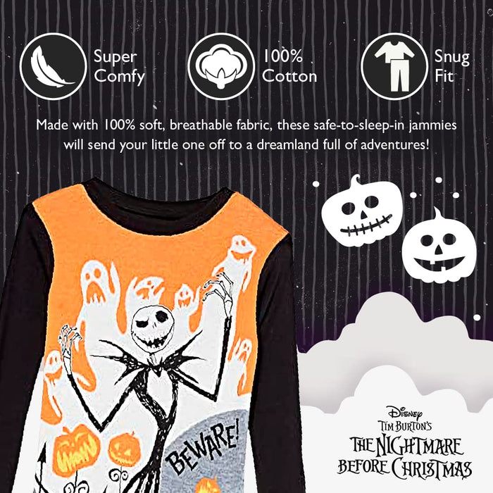 Disney Boys' The Nightmare Before Christmas 2-Piece Snug-Fit Cotton Pajamas Set, BEWARE JACK, 4