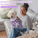 Kuoser Dog Surgery Suit Female Spay Onesie for Dogs, Soft Dog Recovery Suit Male for Neuter, Pet Leopard Printed Surgery Shirt Dog Body Suits After Surgery Wear, Dog Cone Alternative Surgical Onesies