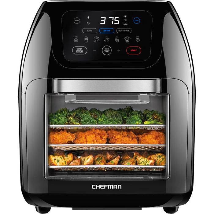 CHEFMAN Multifunctional Digital Air Fryer+ Rotisserie, Dehydrator, Convection Oven, 17 Touch Screen Presets Fry, Roast, Dehydrate, Bake, XL 10L Family Size, Auto Shutoff, Large Easy-View Window, Black