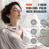 Auxoliev Neck Massager for Pain Relief Deep Tissue, FSA HSA Eligible Items, Electric Pulse Neck Massager with Heat, 9 Modes 50 Levels Cordless Cervical Neck Massage for Women Men Gift