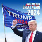 Trump Flag 2024 With Pole, Make America Great Again Trump Flag With Pole, Trump Was Right Banner, 3X5Ft, 1 Ply With Vivid Patriotic Colors Design Uv & Fade Resistant 2 Brass Grommets