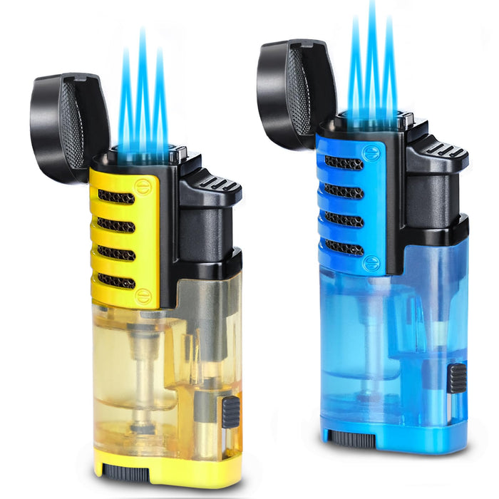 Zoocura Torch Lighter 2 Pack Triple Jet Flame Butane Torch Lighters Refillable Butane Gas Lighters Windproof Adjustable 3 Flame Lighter for Christmas (Without Gas)