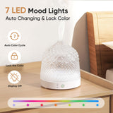 Lecdura Glass Essential Oil Diffuser, 200ml Ultrasonic Aroma Diffusers with Glass Reservoir Dome Lock Color Auto-Off Timer 7 Color Light for Gift Home Office Bedroom