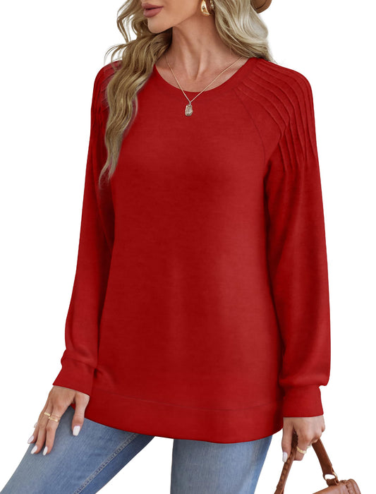 Saloogoe Womens Tops Long Sleeve Crewneck Sweatshirts Winter Christmas Sweaters 2024 Red XL