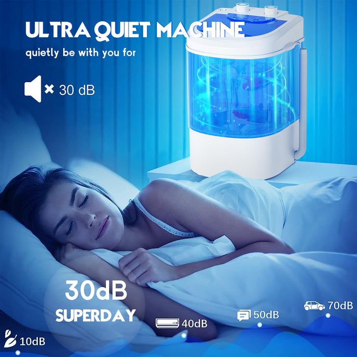 Superday 11LBS Portable Washing Machine, Single Tub Compact Washing Machine with Spin Cycle& Blue Light, Mini Washing Machine for Shoes&Clothes, Portable Washer for Home, Apartments, Outdoor, RV, Blue