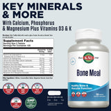 KAL Bone Meal Tablets, Calcium Supplement w/Magnesium, Vitamin D3 and K, Bone Health, Muscle and Nerve Function Support, Rapid Disintegration, Gluten Free, Non-GMO, 60-Day Guarantee, 125 Serv, 250ct