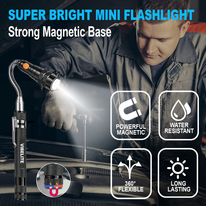 VIBELITE Extendable Magnetic Flashlight with Telescoping Magnet Pickup Tool-Cool Gadget Christmas Gifts Stocking Stuffers for Men, Husband,Dad,Father,Mechanic,Tech,Handyman,Him Women